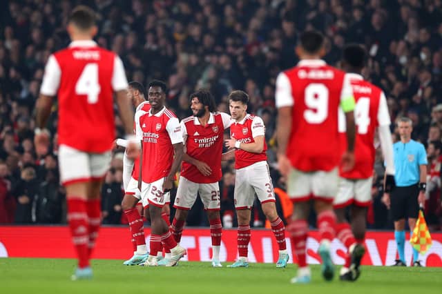 Kieran Tierney of Arsenal celebrates with team mates after scoring their sides first goal during the UEFA Europa League (Photo by Ryan Pierse/Getty Images)