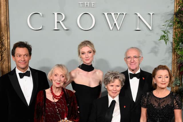 The cast of The Crown (Season 5) attend the World Premiere in London on November 8, 2022. (Photo by Daniel LEAL / AFP)
