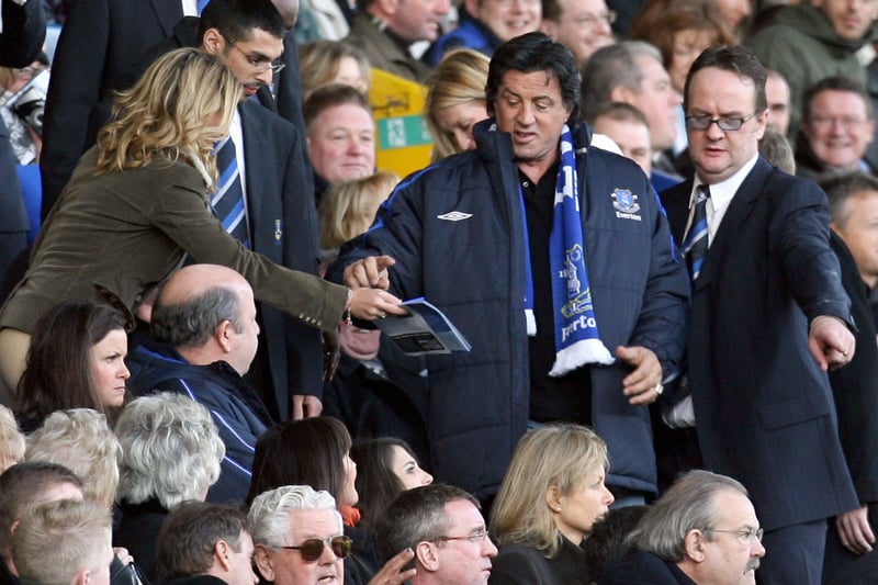 Hollywood legend Sylvester Stallone signed autographs at Goodison Park in 2007. Image: Paul Ellis/AFP via Getty Images.