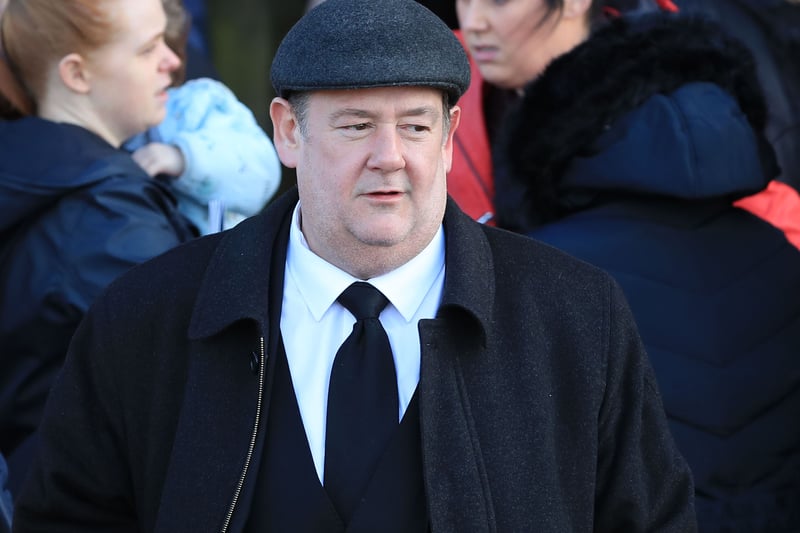 Johnny Vegas attended the funeral service of Sir Ken Dodd at Liverpool Anglican Cathedral on March 28, 2018. Image: Peter Byrne/Getty.