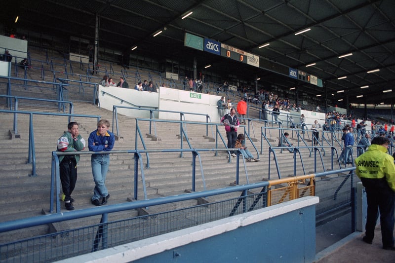 Fans stood behind the north goal for the last time as Sheffield Wednesday held United to a 2-2 draw in May 1994.  The 7,000-seater stand was officially reopened five months later under its new name, the Don Revie Stand.