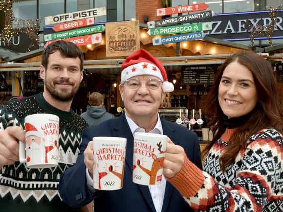Coun Pat Karney (centre) raising a mug to the opening to the opening of the markets with Tipi Bar holders Kyle Divilly and Abbey Matthews.
All photos by David Hurst