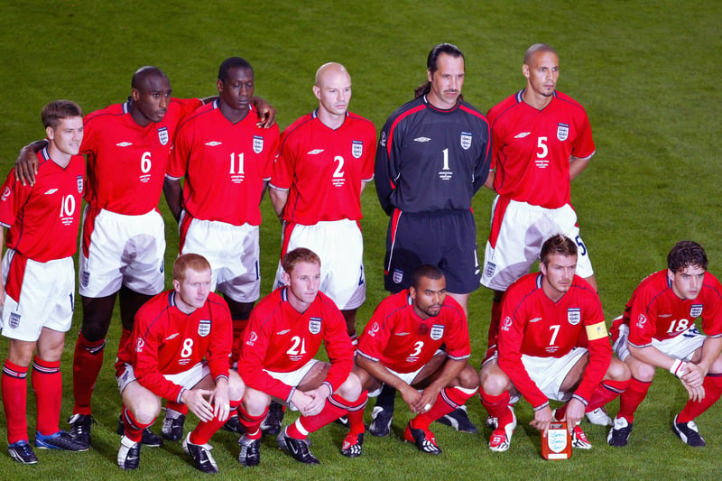 The England team pose before their Group F match against Argentina at the Sapporo Dome Stadium.