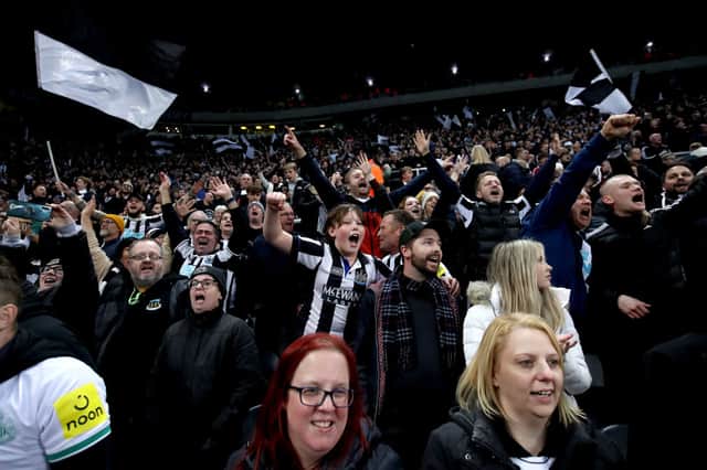 NEWCASTLE UPON TYNE, ENGLAND - NOVEMBER 12: Newcastle United fans show their support following the Premier League match between Newcastle United and Chelsea FC at St. James Park on November 12, 2022 in Newcastle upon Tyne, England. (Photo by George Wood/Getty Images)