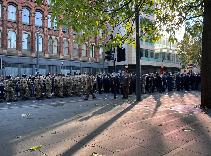 Cadets and veterans line up to take part in Manchester’s Remembrance Sunday service. Credit: Manchester World