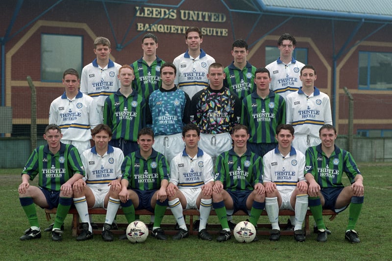 The Whites’ junior squad pose for a team photo outside the West Stand ahead of the 1994/1995 season.