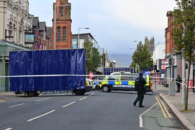 Police at the scene of a serious accident on the Newtownards Road in East Belfast on Friday Morning, The road is off in both directionsPic Colm Lenaghan/ Pacemaker