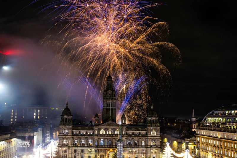 George Square is known for its impressive Christmas lights, colourful glowing displays, and fireworks that attract large crowds.