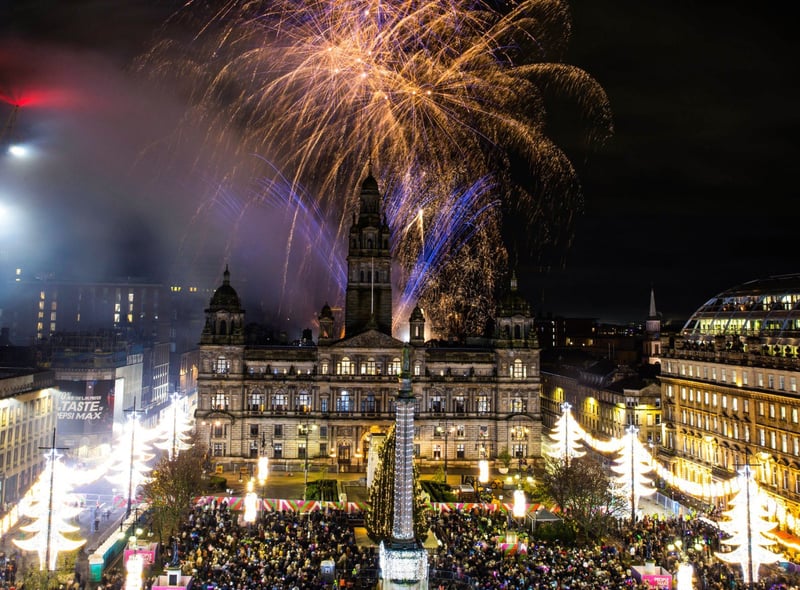 Fireworks went off as the lights came on over Glasgow