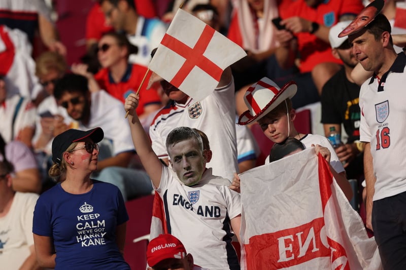 Pickford gets some love from England fans in the stadium.