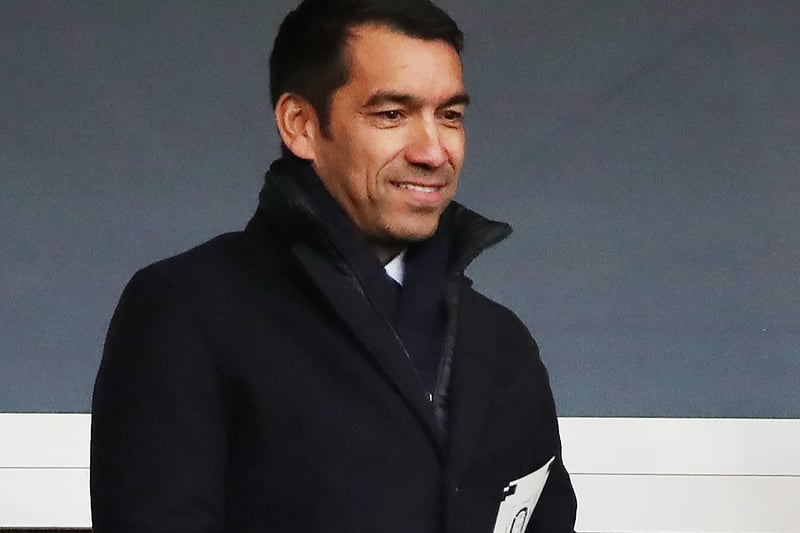 Van Bronckhorst watches on as he takes his seat at Hampden Park before formally taking charge of Rangers the following day. The Dutchman watched his side lose 3-1 to Hibernian in the League Cup semi-final, hinting at the task he would face