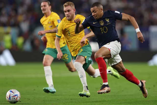 France leads Australia 2-1 at the break in their World Cup 2022 opening match. (Credit: Getty Images)