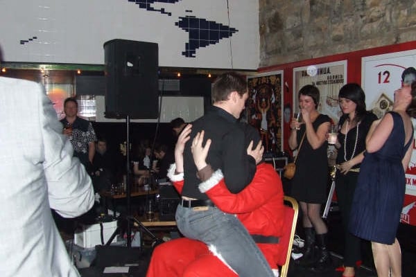 Contestants ‘Sit On Santa’s Knee’ at Stavka during a Pin Ups ‘Merry Cliffmas’ party