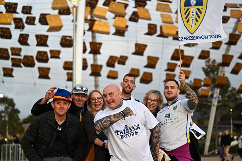 Fans show their supportduring the Pre-Season friendly match between Leeds United and Crystal Palace at Optus Stadium on July 22, 2022 in Perth, Australia. 