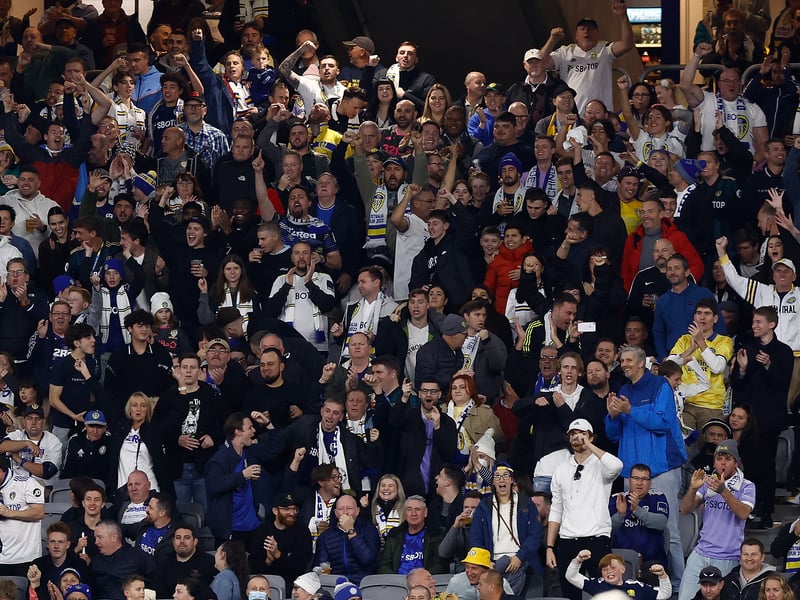 Leeds fans show their support during the pre-season friendly match between Leeds United and Crystal Palace at Optus Stadium on July 22, 2022 in Perth, Australia. 