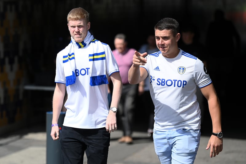 Fans of Leeds United look on as they arrive prior to kick off of the Premier League match between Leeds United and Chelsea FC at Elland Road on August 21, 2022. 