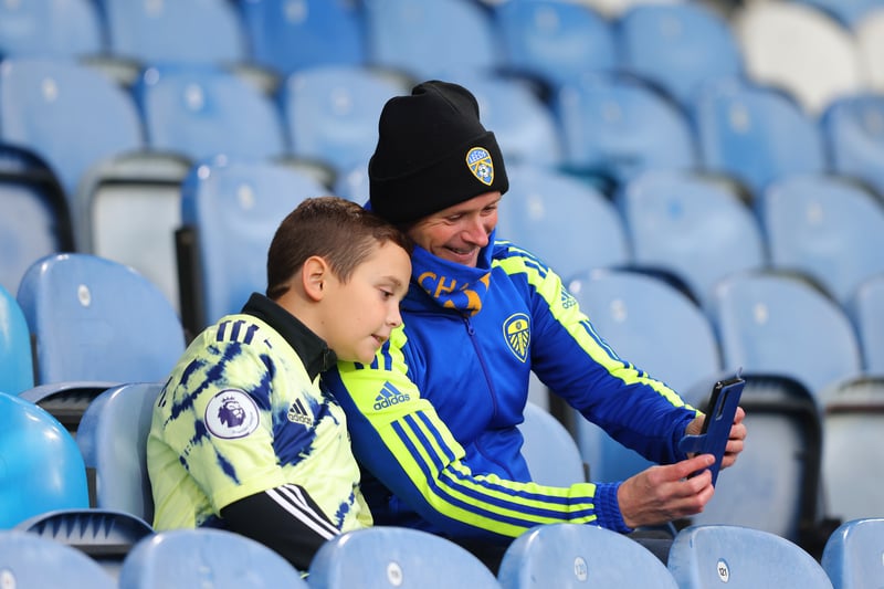 Fans take a selfie prior to the Premier League match between Leeds United and AFC Bournemouth at Elland Road on November 05, 2022.