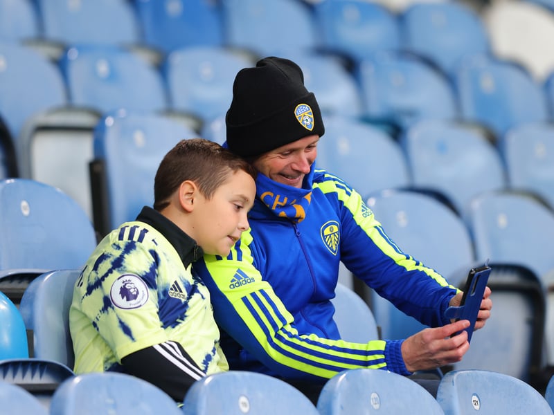 Fans take a selfie prior to the Premier League match between Leeds United and AFC Bournemouth at Elland Road on November 05, 2022.