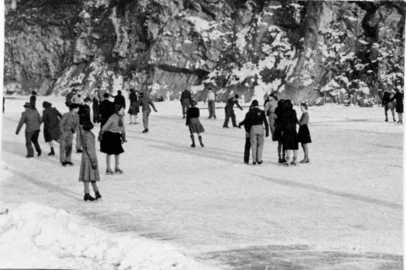 Many gathered on a frozen Henleaze lake to skate and play games during the winter of 1947. Deep snow lasted for weeks during a particularly cold winter causing massive disruptions of energy supply for homes.