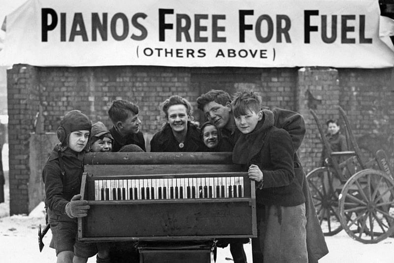 Cotham, 1947 - Mickleburgh Piano Manufacturer hands out free pianos to local families to be used as fuel during the harsh winter. Across England, temperatures dipped to -21C with snowfall measured up to 81in deep. In Bristol, roads and railways were blocked and the cold weather led to power shortages across the city.