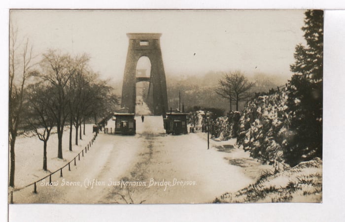 One of the most outrageous weather events in England, a four day snowstorm during April 1908. Here, Clifton Suspension can be seen coated in the white stuff. Temperatures reached -13C in England during the snowstorm.