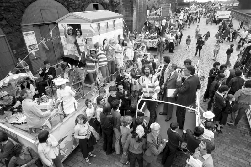 Billy Connolly at the Portobello float on Market Street at the Edinburgh Festival Fringe Cavalcade in August 1979