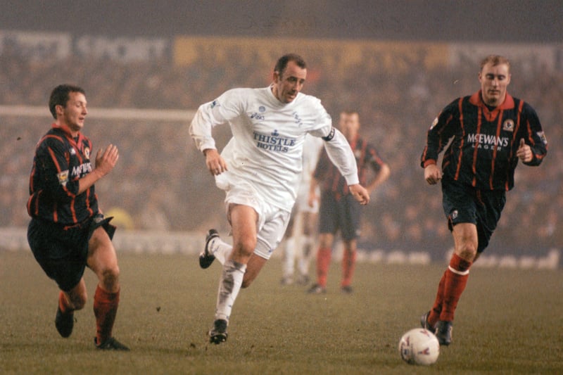 Gary McAllister on the ball as Blackburn Rovers hold Leeds to a goalless draw at Elland Road on New Year’s Day.