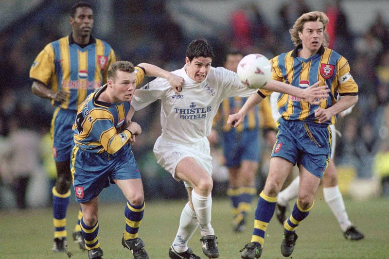 18-year-old Andy Gray battles for possession during the Whites’ 1-0 Premiership win over Southampton in April 1996.