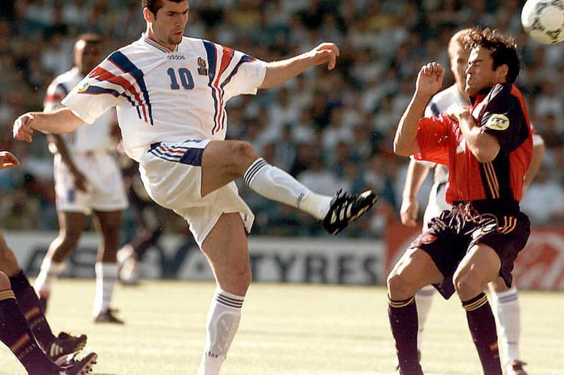 Zinedine Zidane in action for France in a Group B game against Spain at Euro 1996 at Elland Road. 
