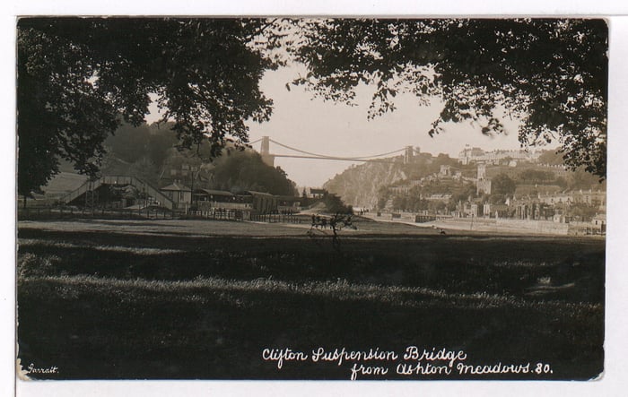 Picture taken in 1913 shows Ashton Meadows on the lefthand side, with the River Avon and Clifton Suspension bridge in the background. The sidings came off the Great Western Railway at Ashton Gate Railway Station, between Parson Street and Clifton Bridge stations.