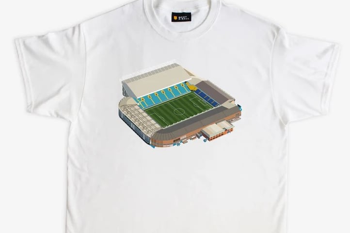 The iconic stadium looks great on this elegant white tee. Available to buy at https://bootandballprints.com/collections/sport/products/elland-road-leeds-t-shirt.