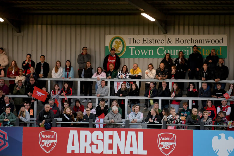 Arsenal fans wait for kick off at Meadow Park on September 16, 2022.