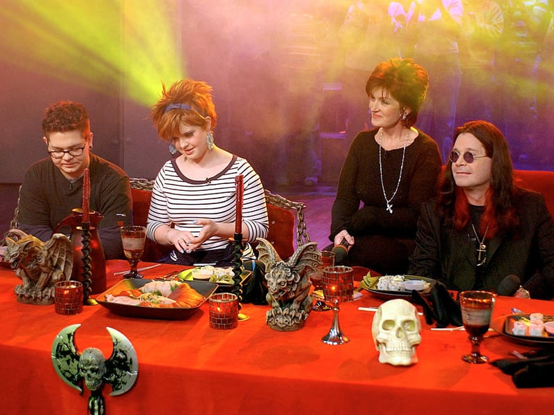 The Osbourne family on TRL at the MTV Studios in New York City. (l to r) Jack, Kelly, Sharon, and Ozzy Osbourne. 3/19/02 (Photo by Scott Gries/ImageDirect)