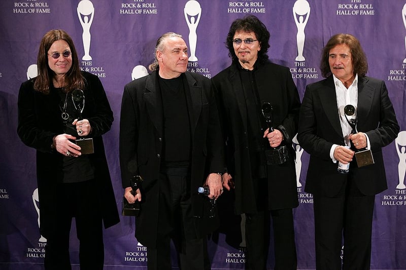 Ozzy Osbourne, Bill Ward, Tony Iommi and Terry Butler of  Black Sabbath pose backstage during the 21st Annual Rock And Roll Hall Of Fame Induction Ceremony at the Waldorf Astoria March 13, 2006 in New York City. The induction ceremony will air March 21, 2006 on VH1.  (Photo by Scott Gries/Getty Images)