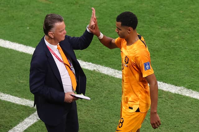Louis van Gaal high fives Cody Gakpo after the win for the Netherlands (Getty Images)
