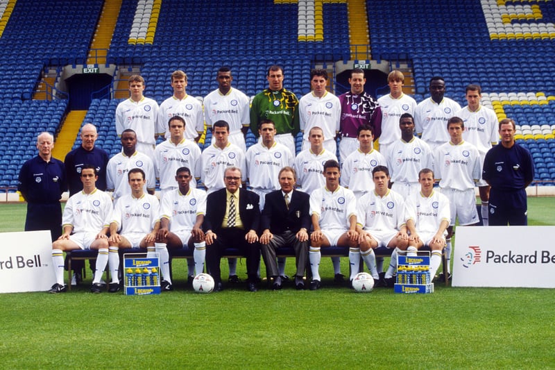 The Leeds United squad ahead of the 1996/1997 season. Packard Bell replaced Thistle Hotels as shirt sponsors, while Puma took over from Asics as kit suppliers.
