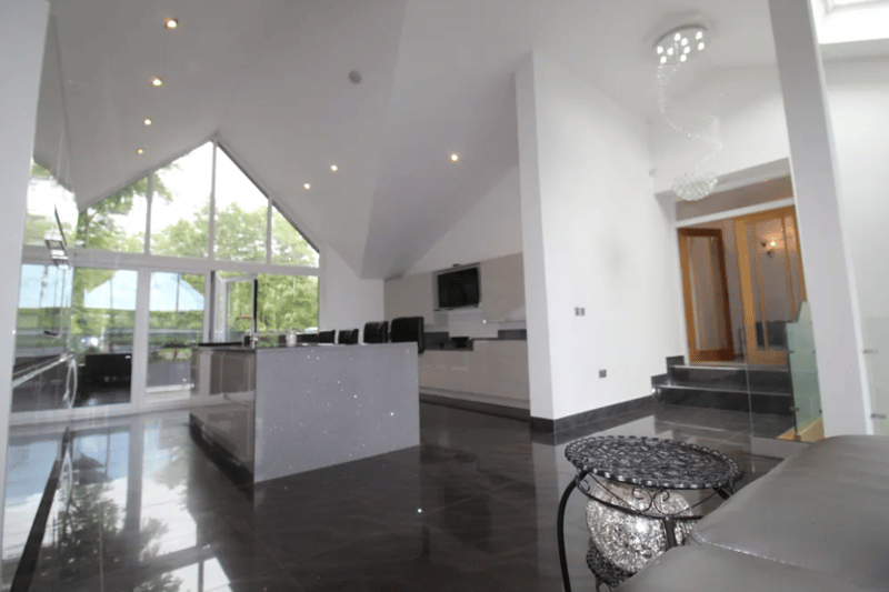 The modern open plan kitchen and dining area