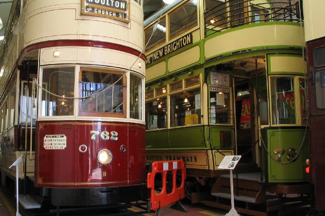 The old trams trams on display at the Wirral Transport Museum & Heritage Tramway. 