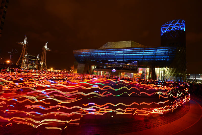  Scottish arts charity NVA’s ‘Speed of Light’ art project. The patterns of light are created by runners wearing LED suits. Credit: ANDREW YATES/AFP via Getty Images