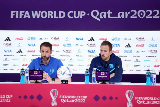England manager Gareth Southgate and striker Harry Kane. (Photo by Alex Pantling/Getty Images)
