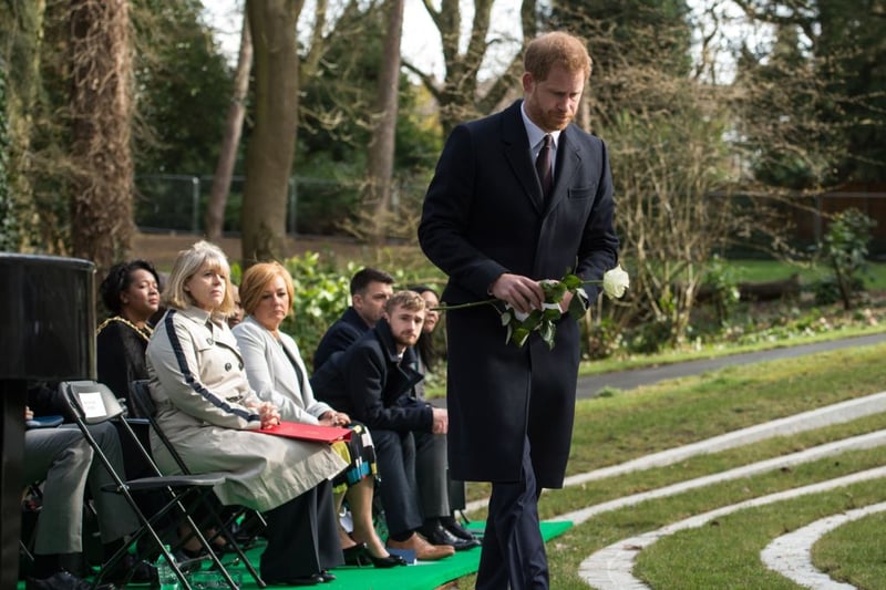 Prince Harry, Duke of Sussex, prepares to dedicate the Sousse and Bardo Memorial in Cannon Hill Park, Birmingham, central England on March 4, 2019. Photo - OLI SCARFF/AFP via Getty Images)