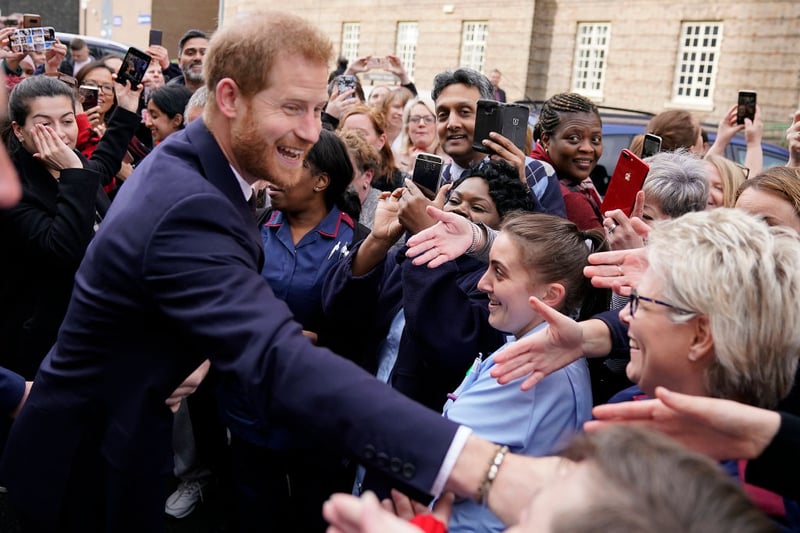 Prince Harry, Duke of Sussex is greeted by staff and wellwishers as he leaves The Institute of Translational Medicine at Queen Elizabeth Hospital, on March 04, 2019 in Birmingham, England. (Photo by Christopher Furlong - WPA Pool/Getty Images)