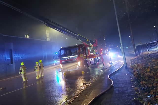Firefighters pictured at Leeds City College’s Printworks Campus.