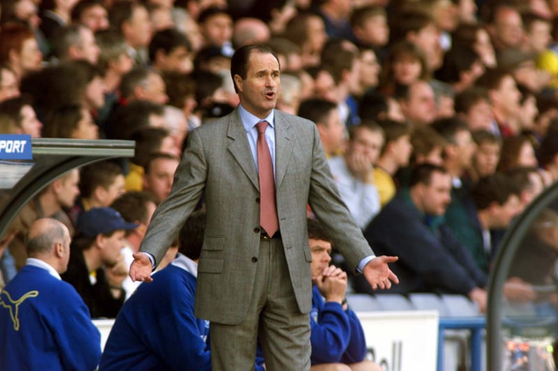 United boss gestures in the technical area during the Whites’ 3-3 Premiership draw with Coventry City in April 1998.