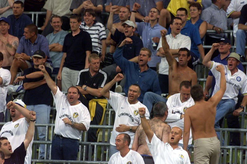 United fans descend on the Olympiastadion for a Champions League tie against 1860 München  in August 2000.