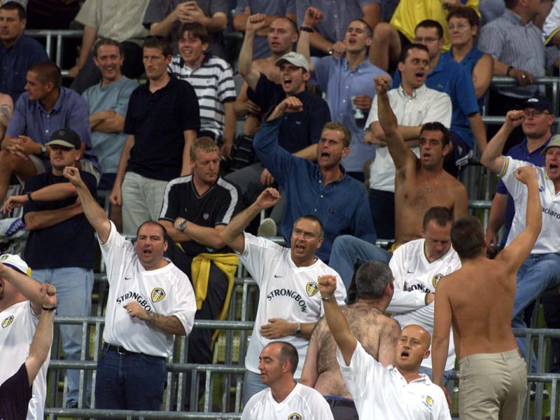 United fans descend on the Olympiastadion for a Champions League tie against 1860 München in August 2000.