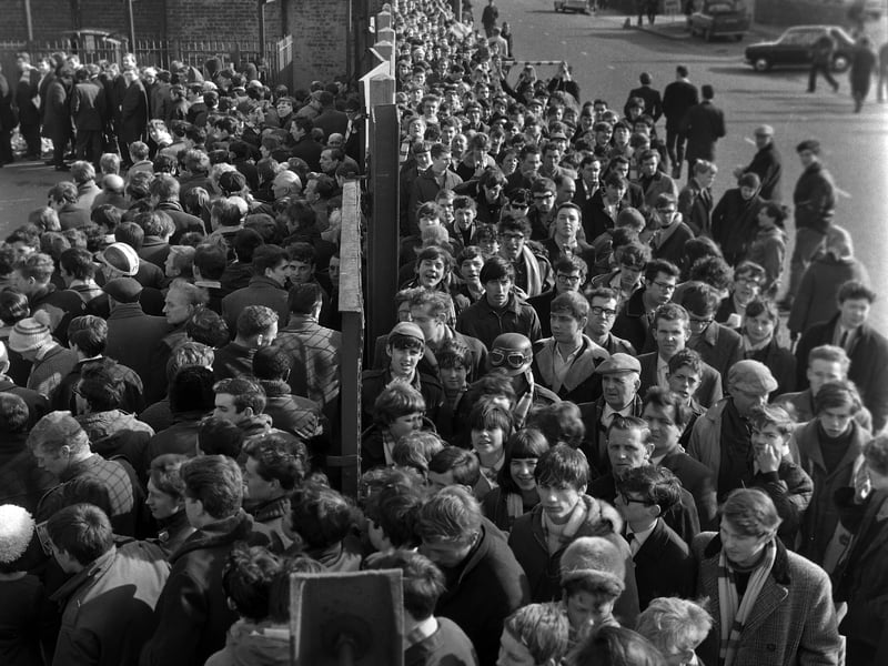 Fans piling into Elland Road in March 1967.