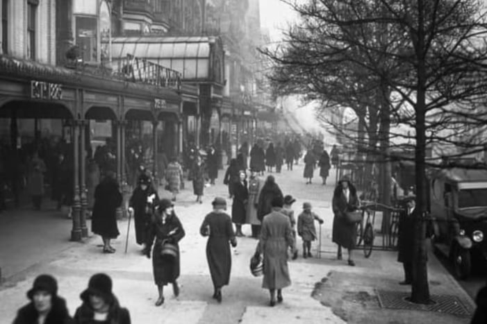 Christmas shoppers on Lord Street, Southport circa 1931.