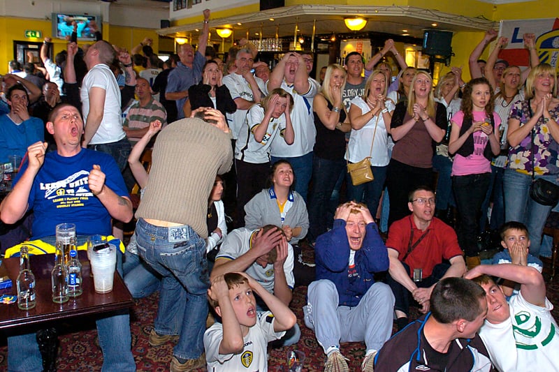 Whites fans show their frustration as they watch the 2008 play off final against Doncaster Rovers at the Old Peacock.