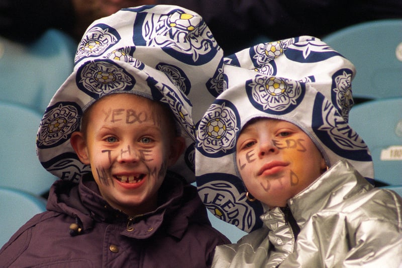 Two young Leeds United fans at Elland Road for the Coca Cola Cup semi-final against Birmingham City in 1996.